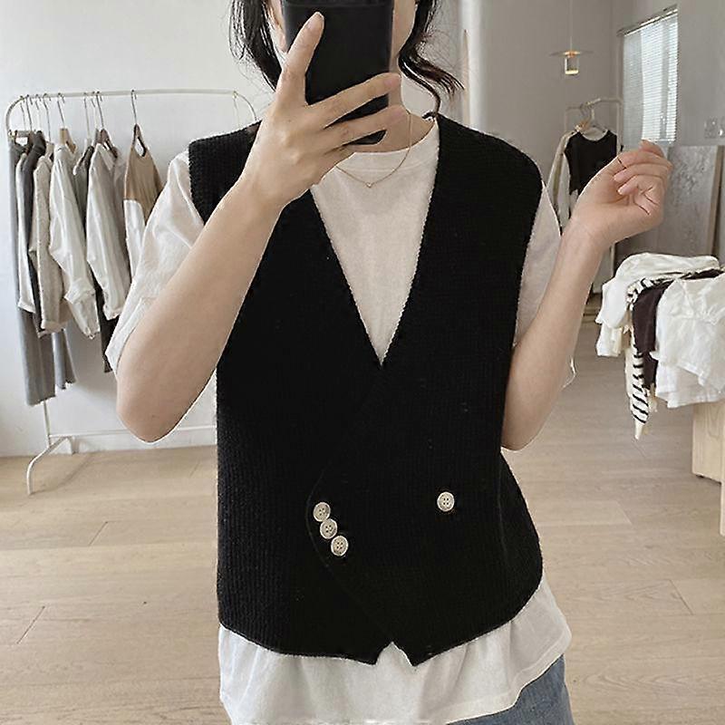 Irregular sweater vest cardigan women spring and autumn loose fitting and sleeveless design with a niche V-neck knit vest female