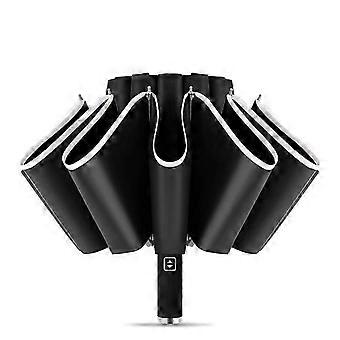 UPF 50+ Reverse Folding Umbrella Travel Windproof 99% UV Protection Umbrellas With Reflective Safety Strip
