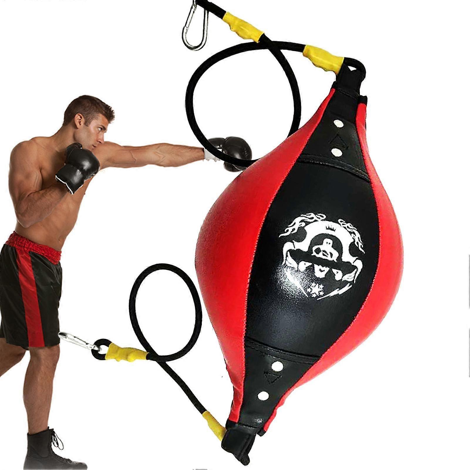 Double End Punch Bag Boxing Training Leather Speed Ball with Locking Ring Black / Red