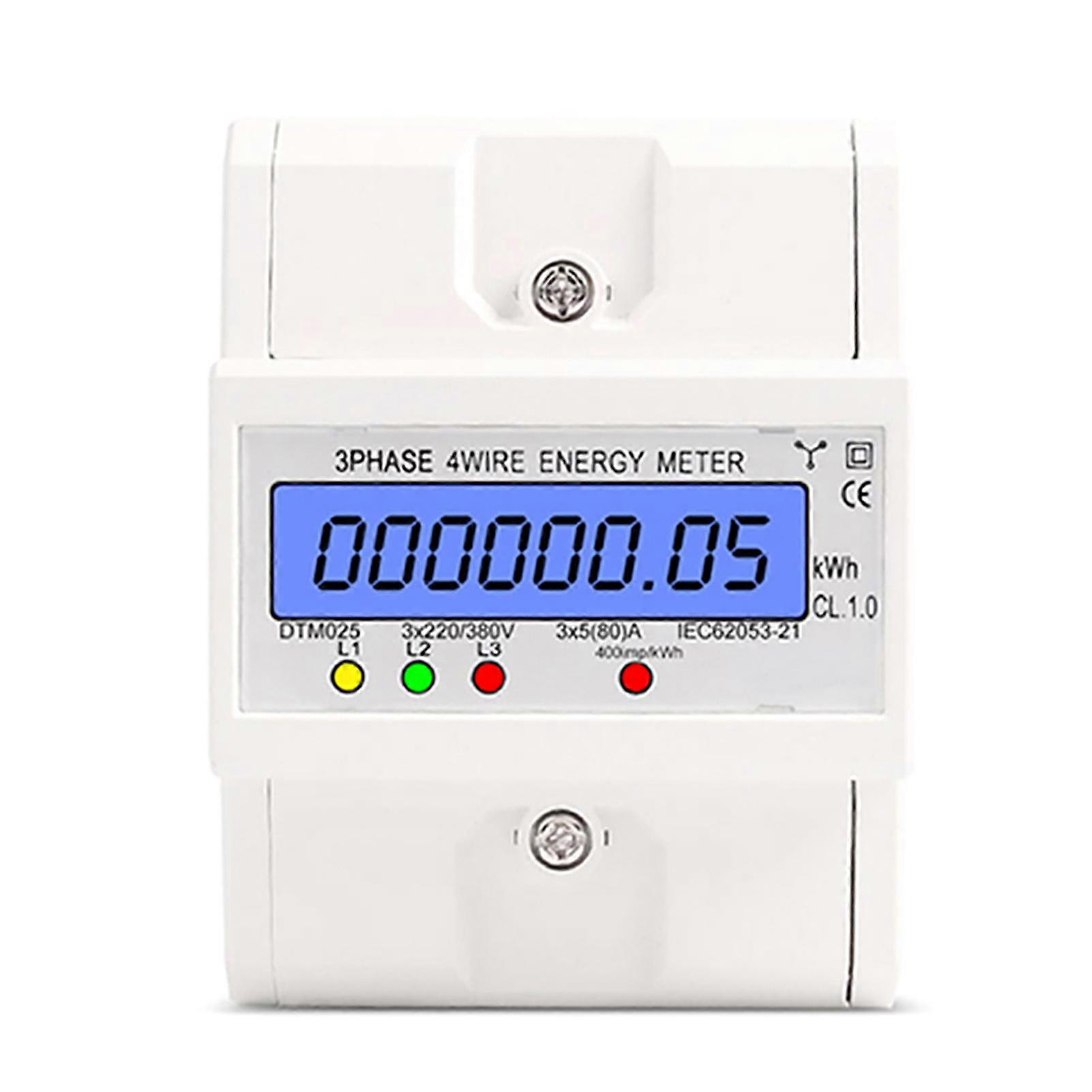 3 Phase 4 Wire Energy Meter 220/380V 5-80A Energy Consumption kWh Meter DIN Rail Installation Digital Electric Power Meter with LCD Backlight Display