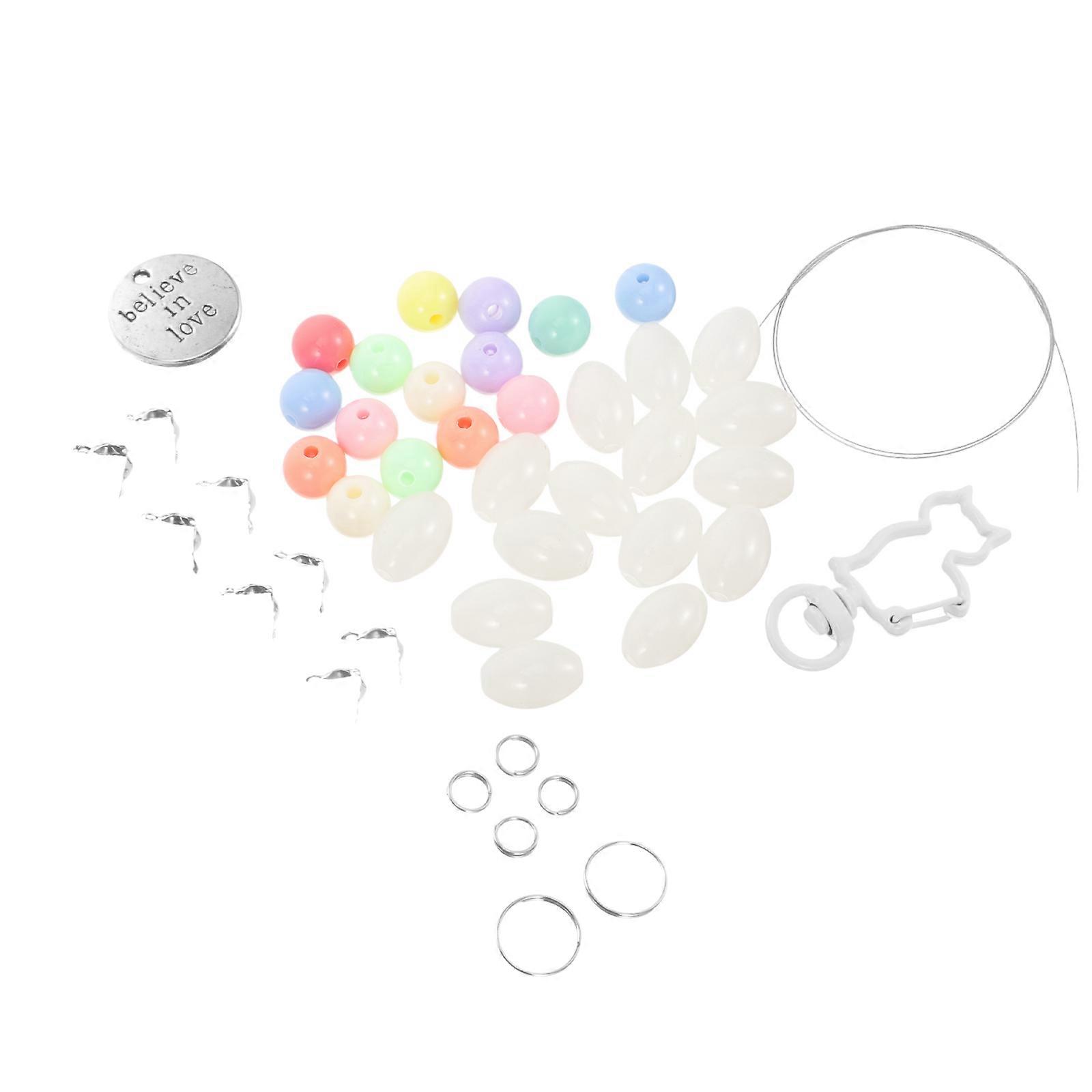 Key Hanging Beads Keychain Making Acrylic Beads Assorted Color 4x1.5cm DIY 1 Set