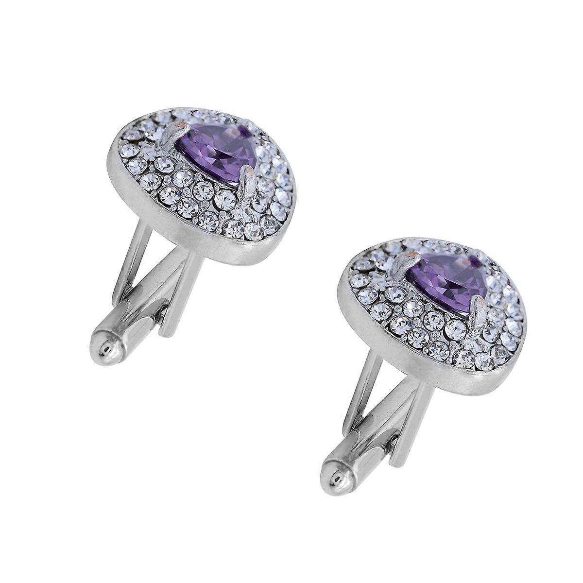 Men Women Cuff Buttons Heart Shape French Style Purple Zircon 1.80cm Diameter Of The Zircon 1 Pair