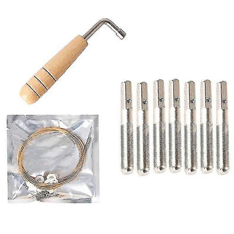 Lyre Harp Accessories Kit with 7 Metal Strings, 7 String Pins & Tuning Wrench for Small Harp Replacement