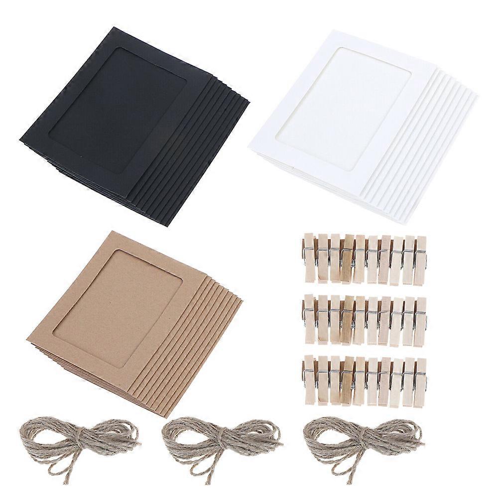 Paper Picture Frames Rectangular Modern Decorative Wall Display Beige Wood Photo Storage 30Set