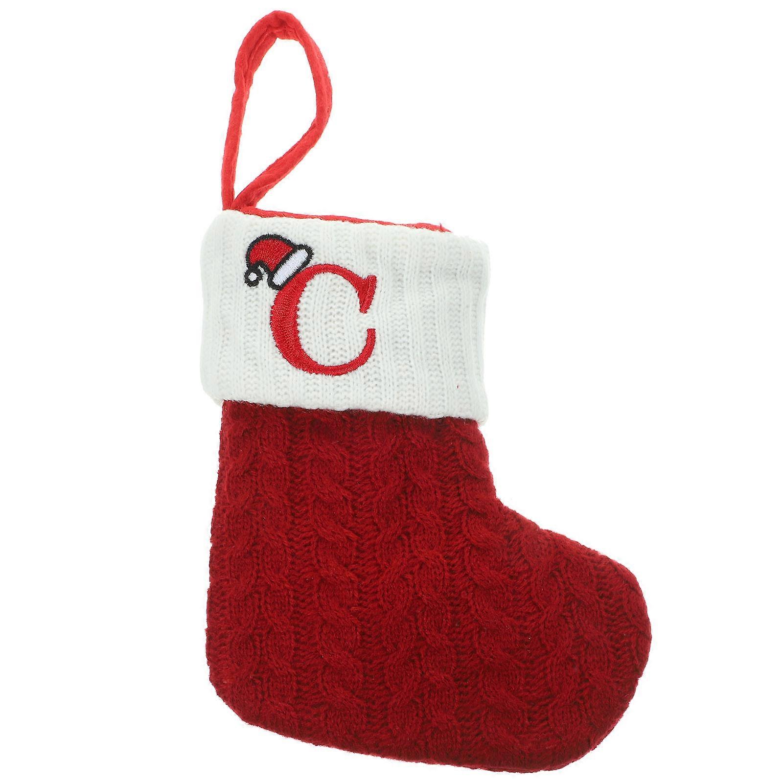 Ornaments For Tree Christmas Stocking Classic Style Knitted Fabric Festive Decoration Red With Letters 18x14.5cm 1Pcs