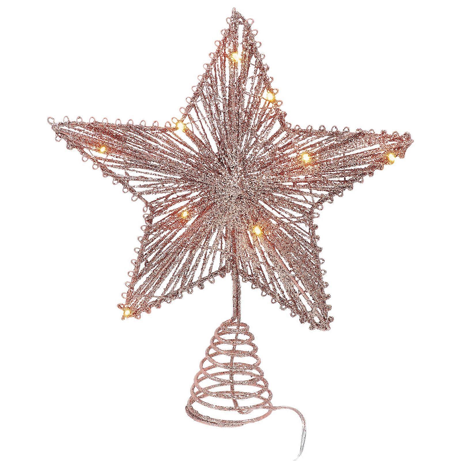 1pc Five Pointed Star Light Xmas Tree Topper Decorative Light
