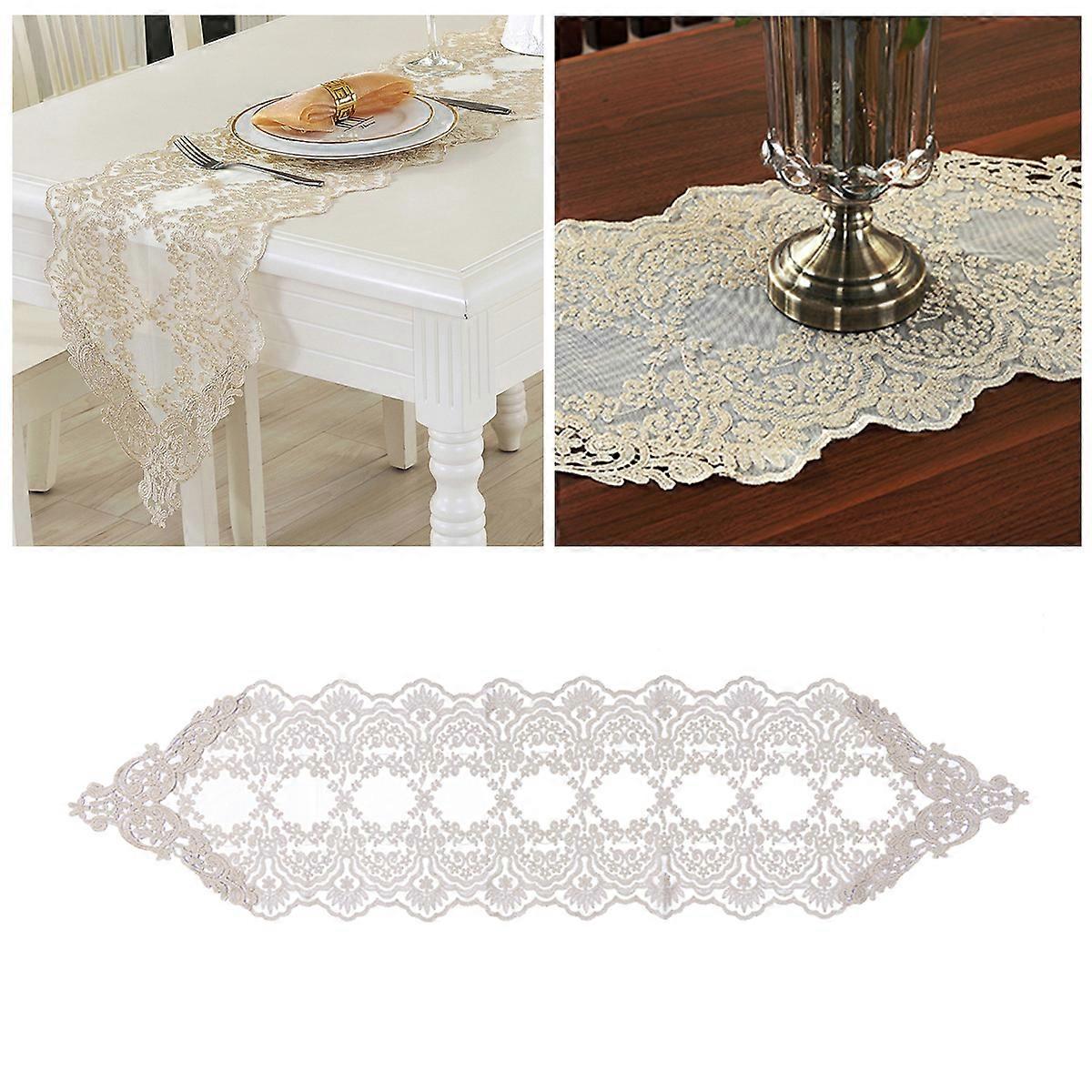 European Style Lace Tablecloth Home Decoration Rectangular Shape Golden Color 30x120cm 1Pack