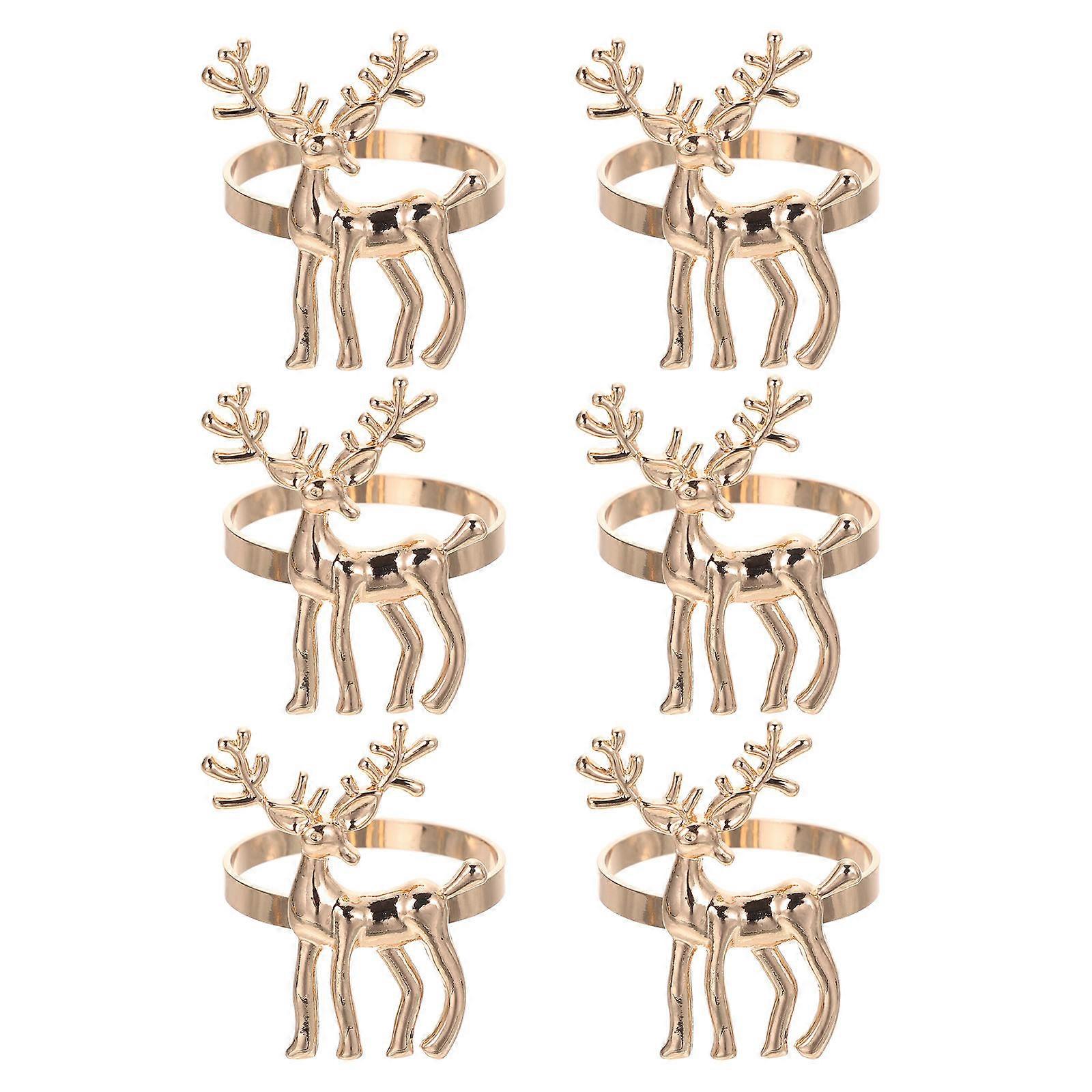 Ronds de serviette cerf Noël Style à usage domestique Matériau en alliage présent 4X3.5X3.5CM 6Pcs