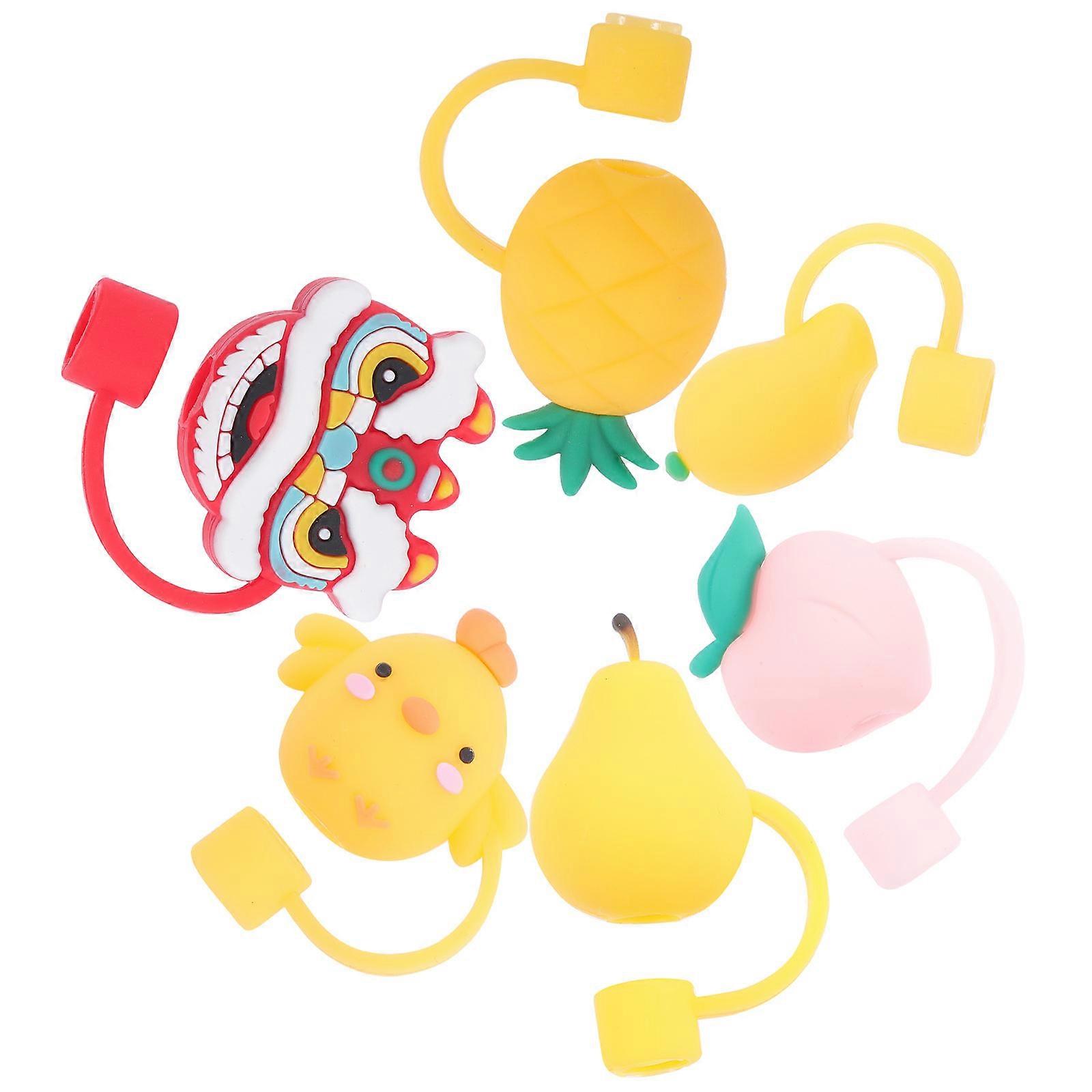 Straw Protector Mango Style Reusable Straw Lids For Children And Adults 6Pcs