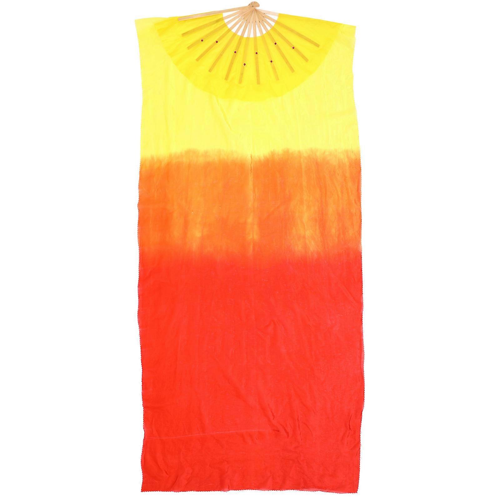 Here's a refined and engaging product description based on your input:
**Color Gradient Long Silk Belly Dance Fan – Lengthened Folding Prop for