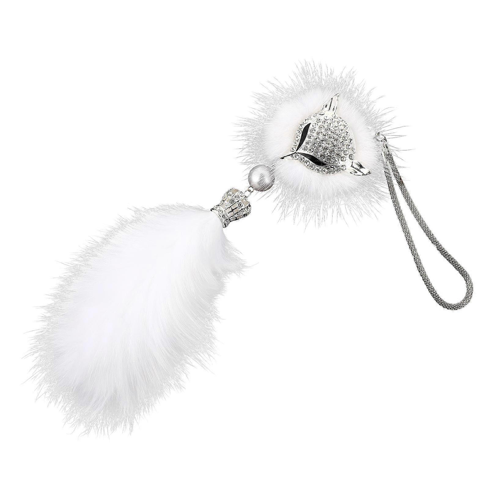 White Car Hanging Decor with Rhinestone Ornament for Rearview Mirror Accessories 1Pc