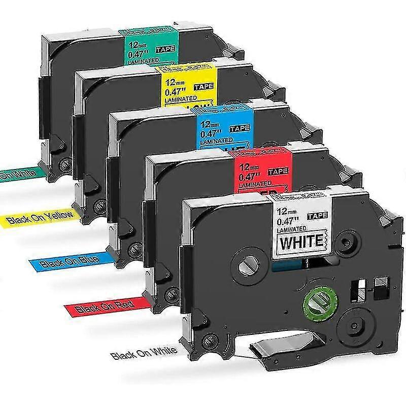 Compatible Tape for P-touch Label Makers, 12mm Laminated Cassettes, Black