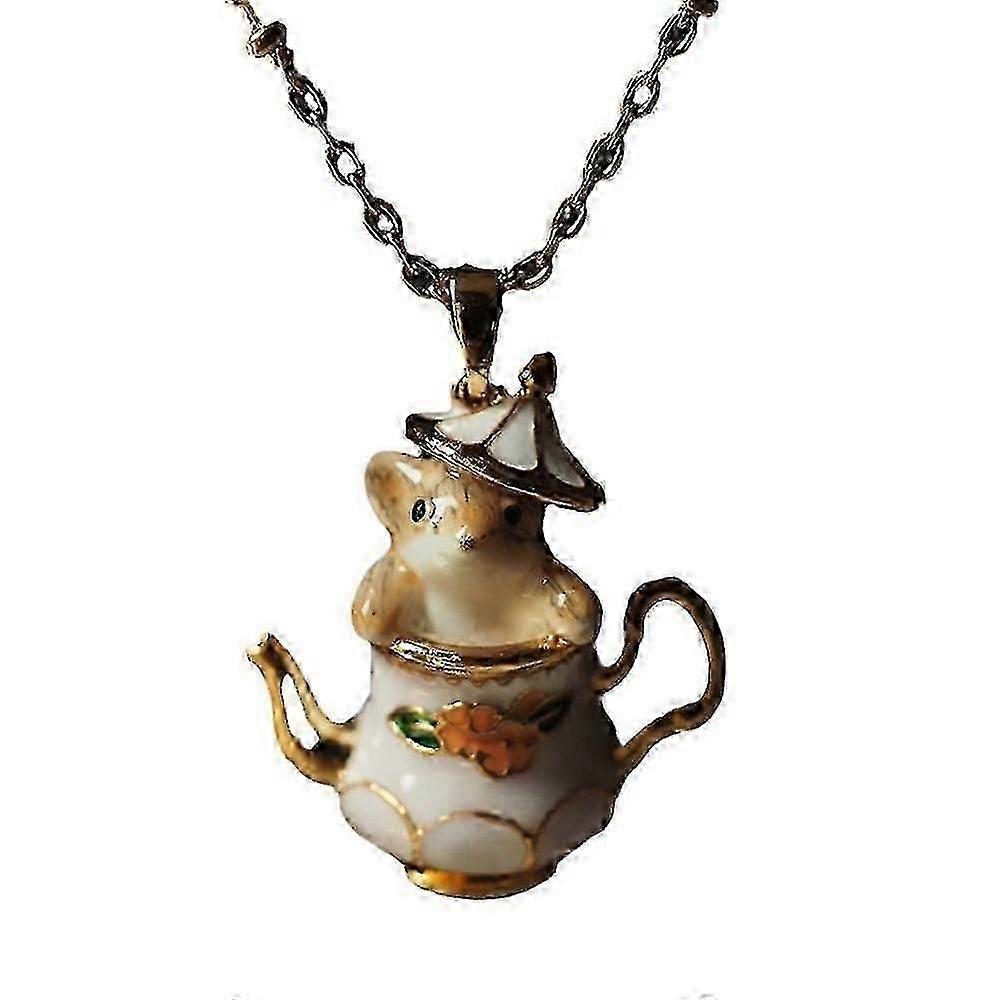Creative Drăguț Desen animat Teacup Veveriță Pandantiv Colier pentru femei Charm Gold Color Enamel Mouse Dangle Cercel Bijuterii Set Cadou