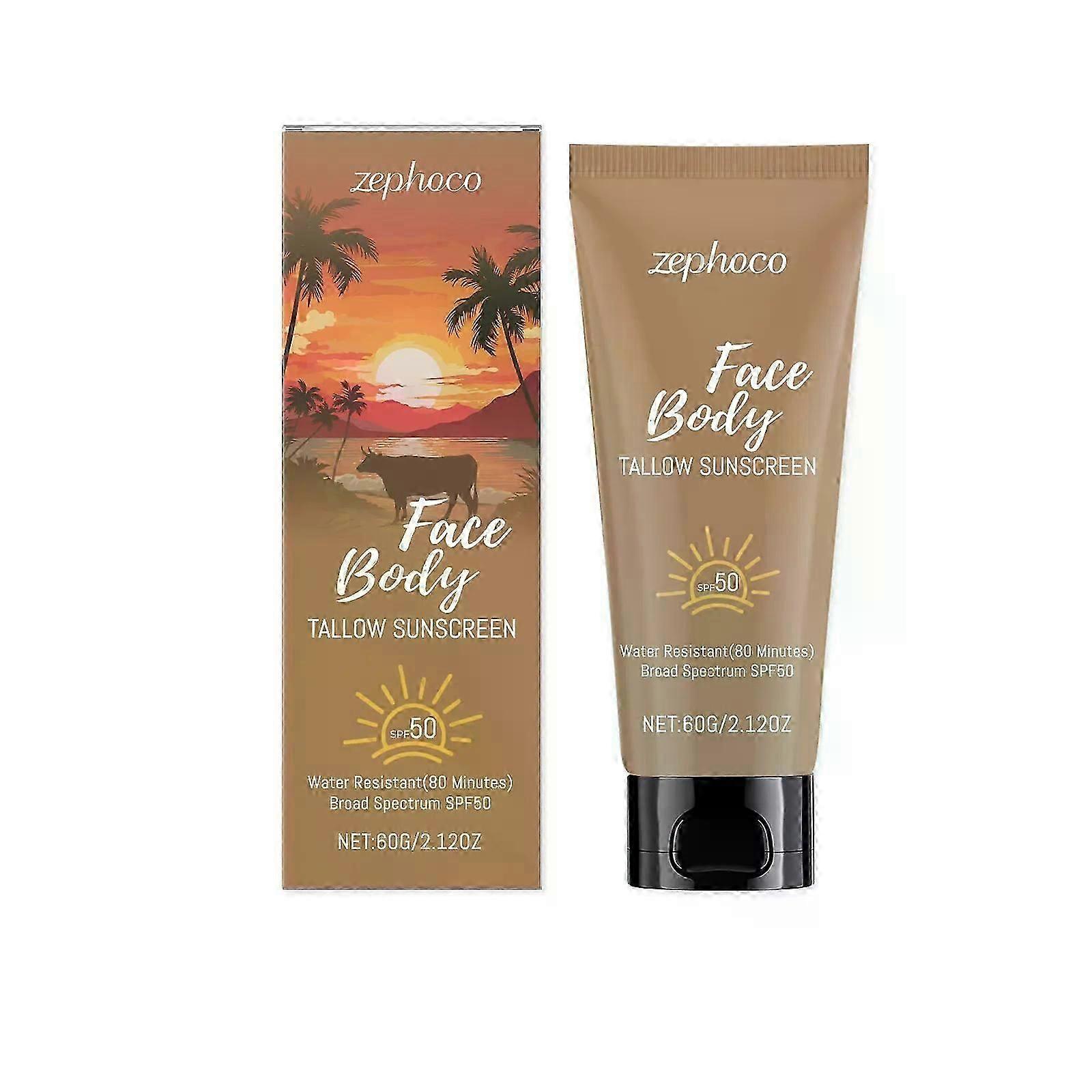 Tallow Sunscreen, Beef Tallow for Skin, Grass Fed Beef Tallow Sunscreen SPF 50, Non Greasy Water Resistant Organic Natural Unscented Formula for Sensi