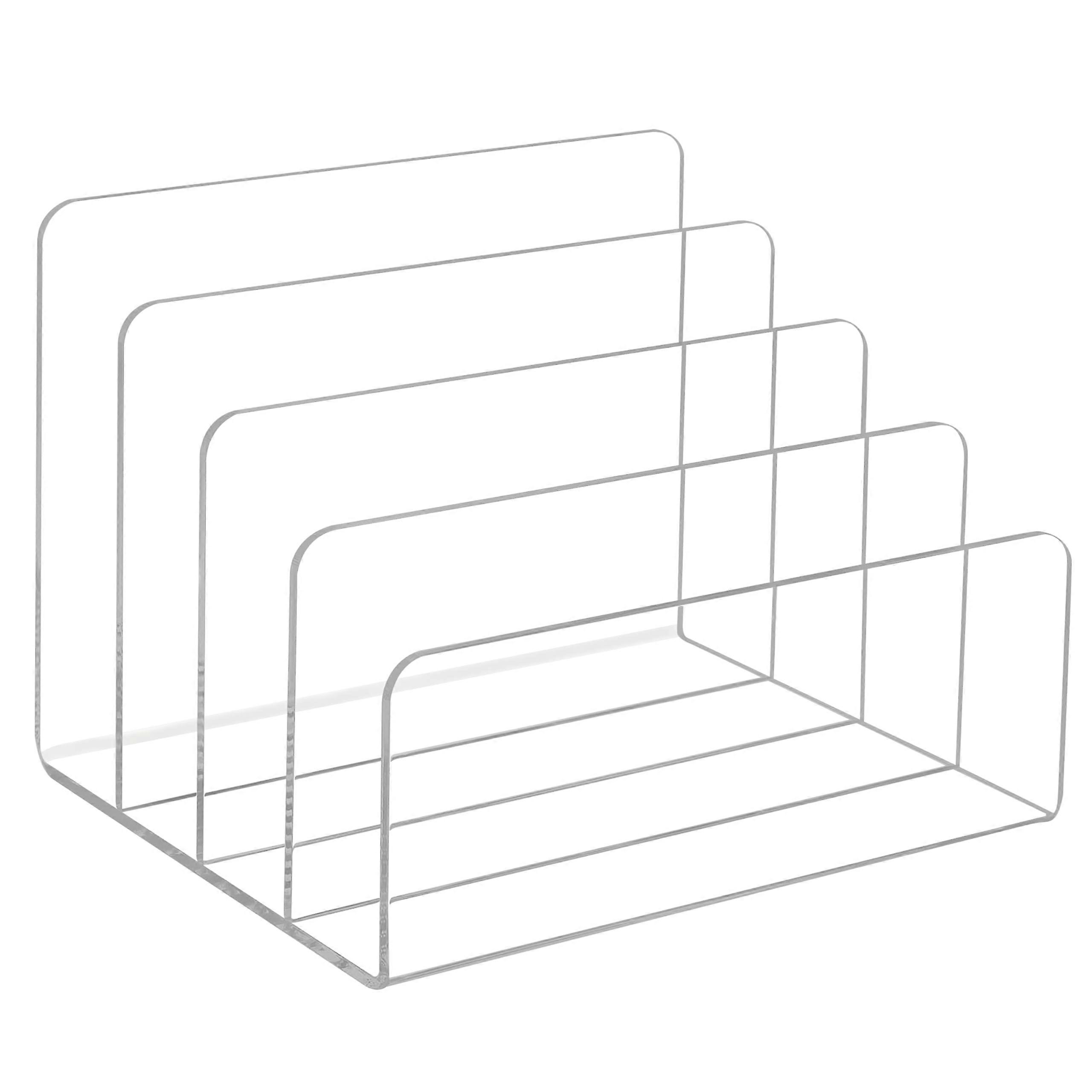 Transparent Acrylic File Holder with 4 Sections, Thick Vertical Desk Organizer for Documents and Letter Books, Office and Home Use