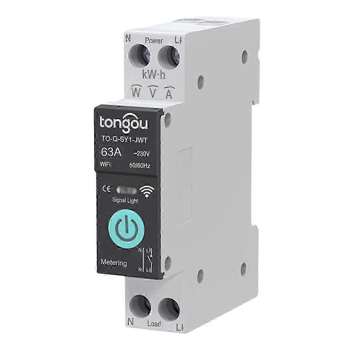 TONGOU DC WIFI SMART AFBRYDER 63A DIN-SKINNE TIL SMART HOME TRÅDLØS FJERNBETJENING AFBRYDER AF A)