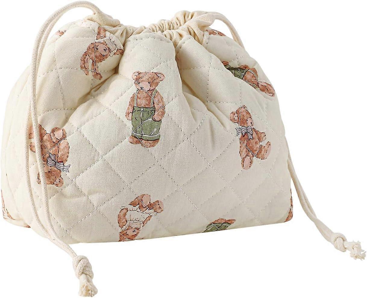 Cotton Quilted Drawstring Makeup Bag with Canvas Lining, Aesthetic