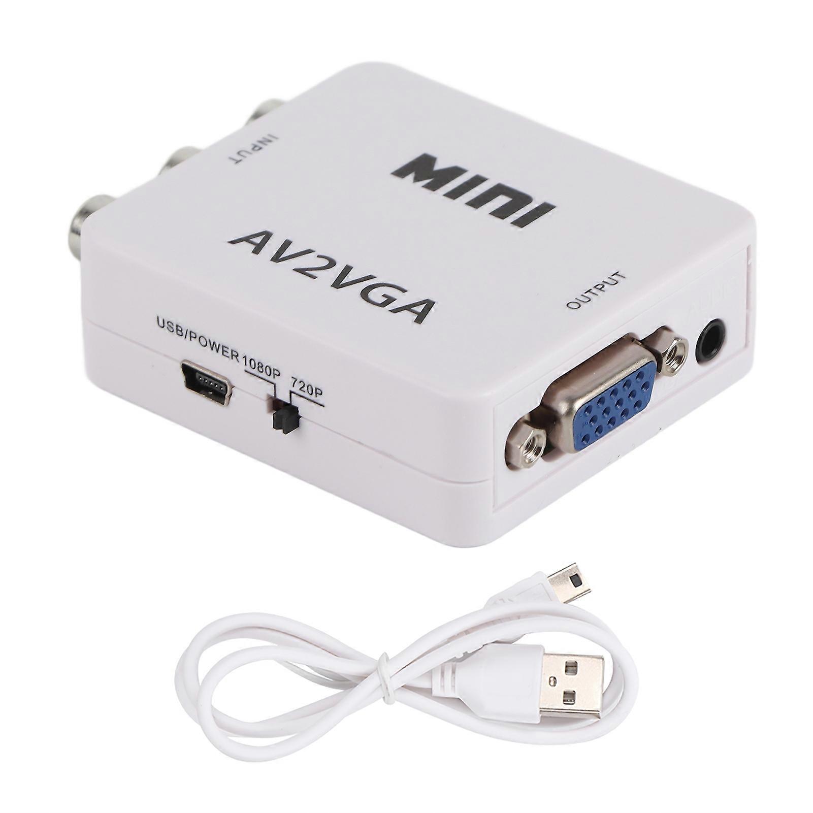 480P Mini Composite AV to VGA Adapter TV Set Top Box o Video Converter (White)