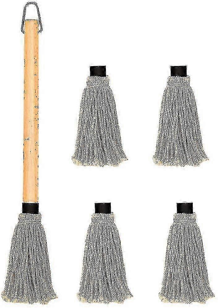18 Inch Wooden Long Handle Grill Basting Mop with 4 Extra Replacement Heads for Smoking