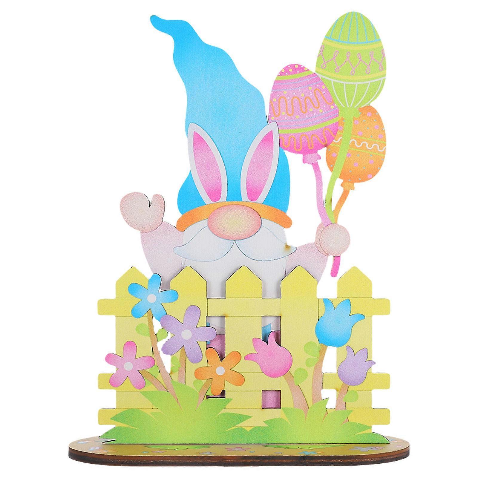 Easter Wooden Table Centerpieces 3D Colorful Wood Block Sign For Home Party Spring Tabletop Decor 1Pcs 7.1×5.5×2.4in Multi