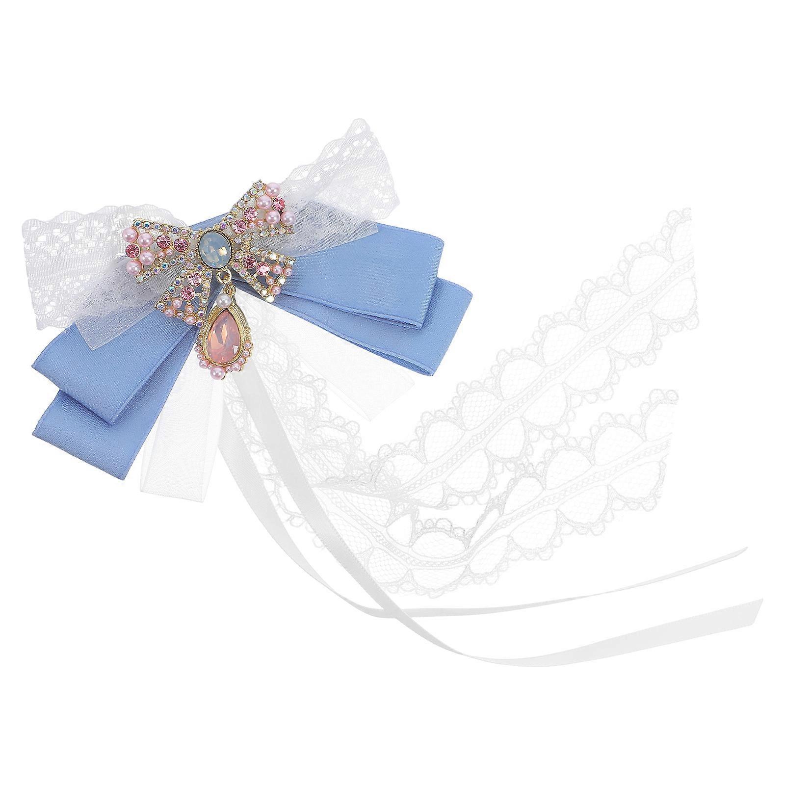 Rhinestone Lace Bowknot Brooch Pin for Elegant Ribbon Neck Tie Accessory – Secure Metal Fastening, Compact Design for Lolita Fashion, Party &