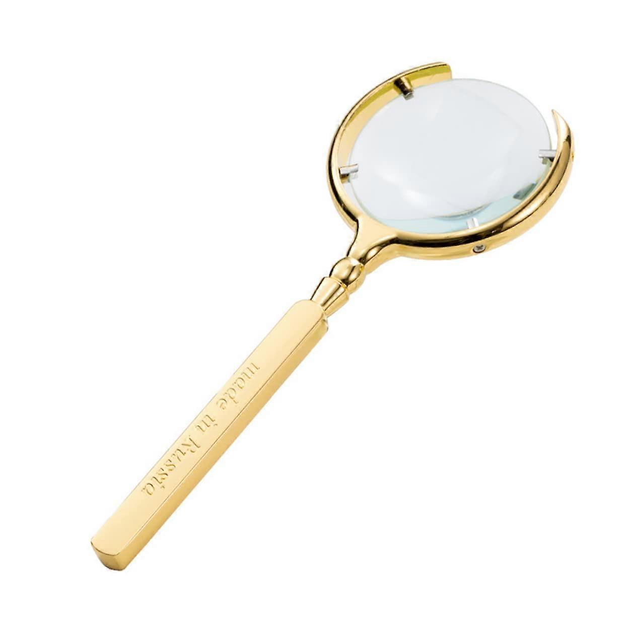 Handheld magnifying glass with lightweight design for office, school, and travel, shatterproof for versatile applications, golden.
