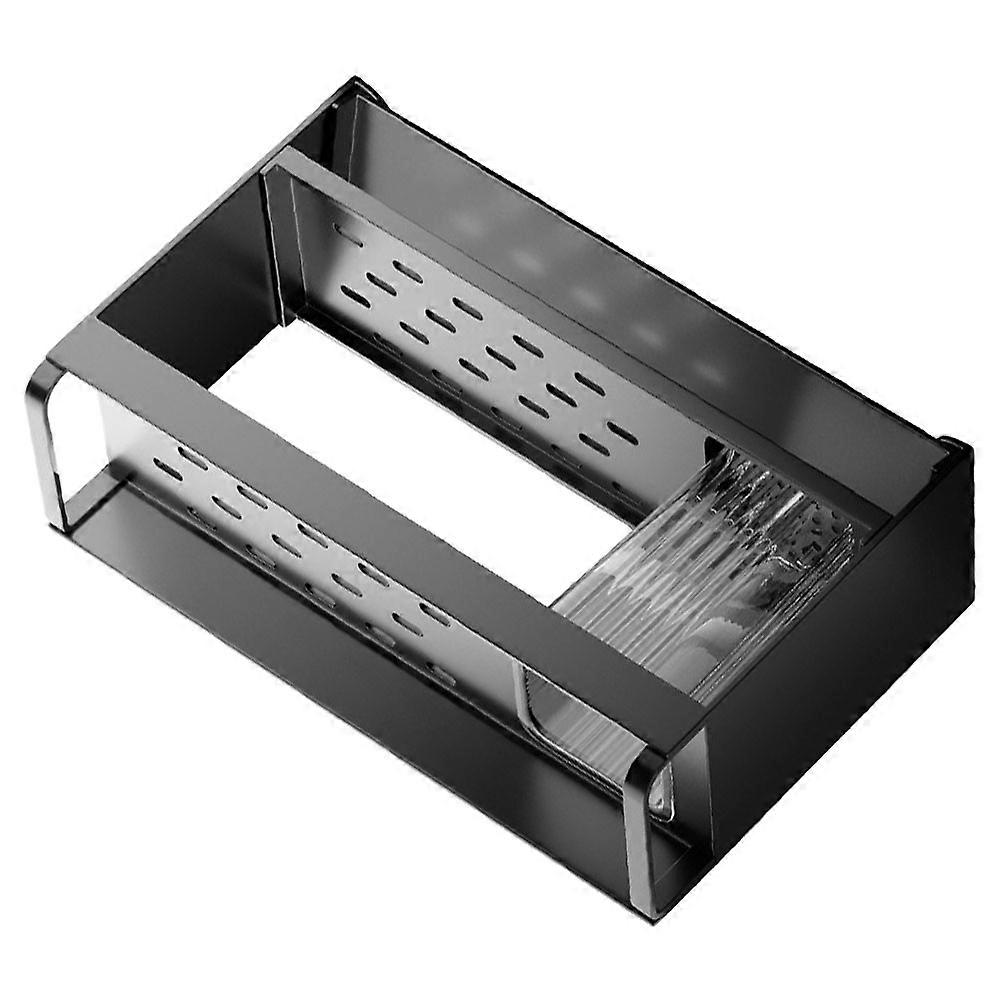 Black Steel Sponge Organizer with Drain Design for Kitchen Sink Storage and Easy Access