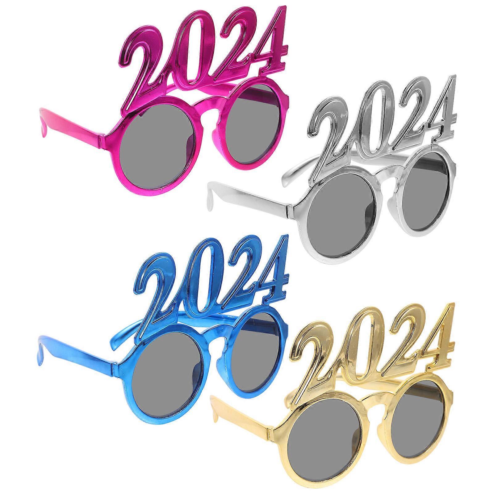 4pcs Assorted Color PC Material Party Eyeglasses for Happy New Year Celebrations 2024