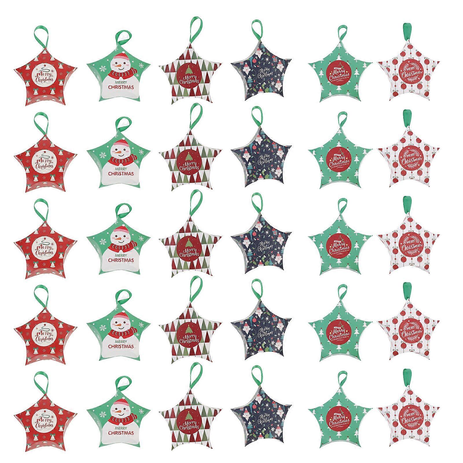 Christmas Treat Box with Rope for Storage Use Multi Color Paper Design 5Point Star Appearance