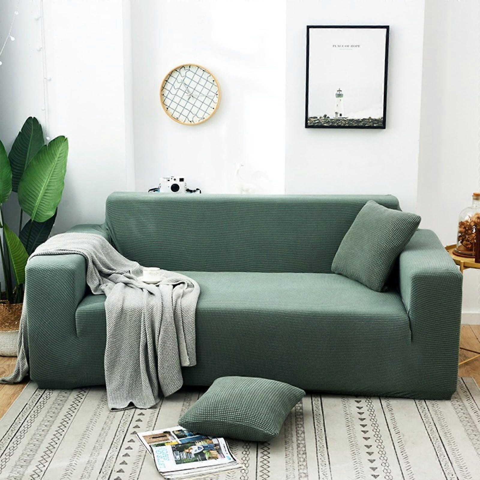 L Shape Stretch Sofa Slipcover for 2 Cushion Couch, Washable Furniture Protector, Green, Size M (145-185cm)