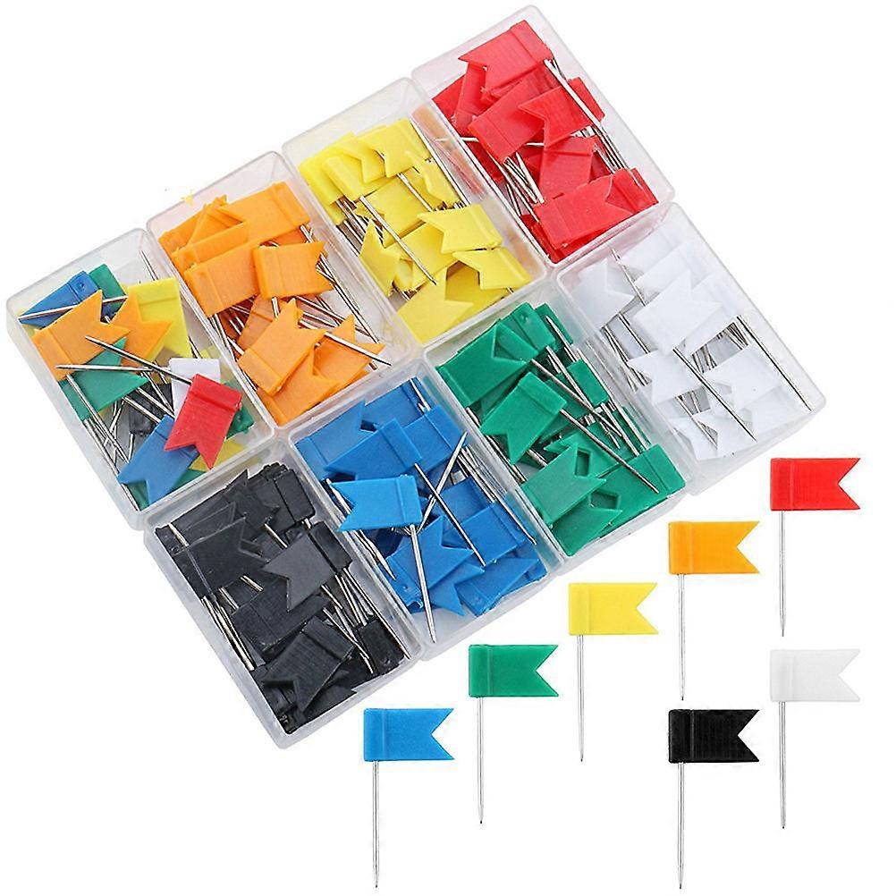 Colorful Map Flag Push Pins for Office Use Made of PP and Metal Assorted Color 8 Boxes Total 160pcs