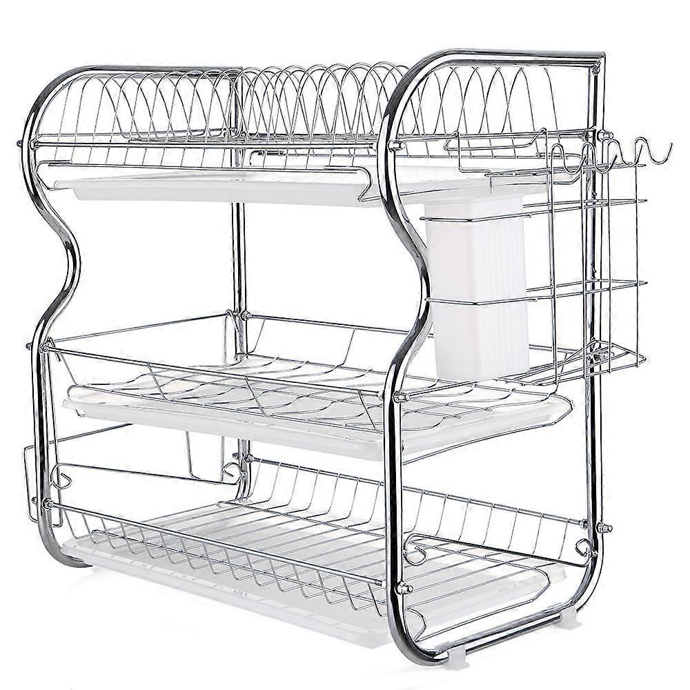 Multi-functional 3-Tier Dish Rack Kitchen Supplies Storage Rack Draining Rack with Chopsticks/Knives/Cutting Board Holder