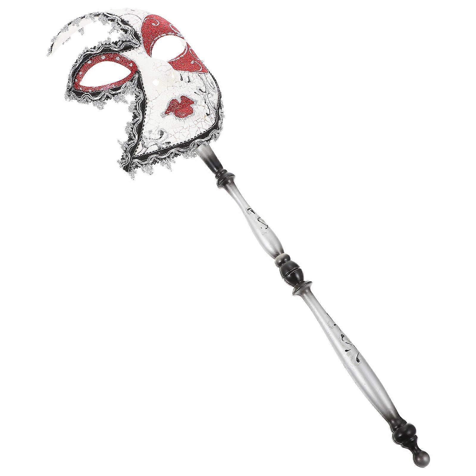 Unique Half Face Masquerade Party Prop with Stick Design for Carnival Celebrations Sized 50x17cm 1Set