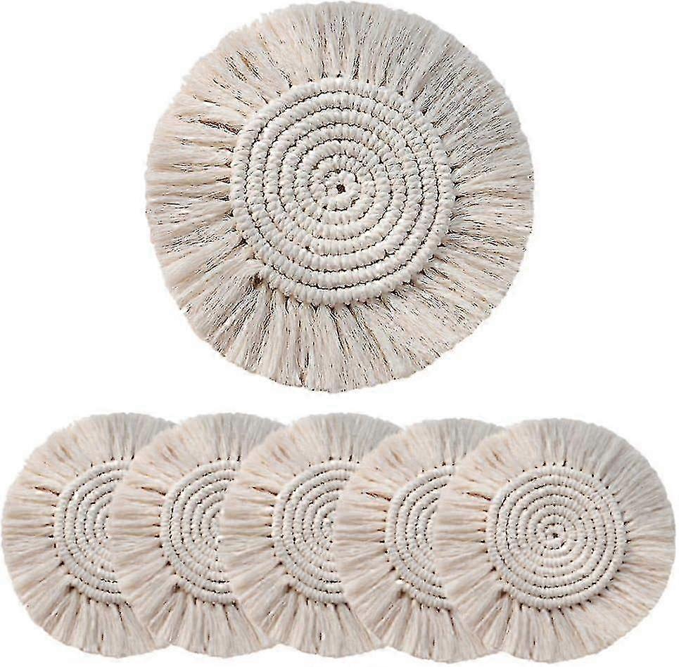 Boho Handmade Macrame Coasters with Tassel - Table Decor for Mugs hwy