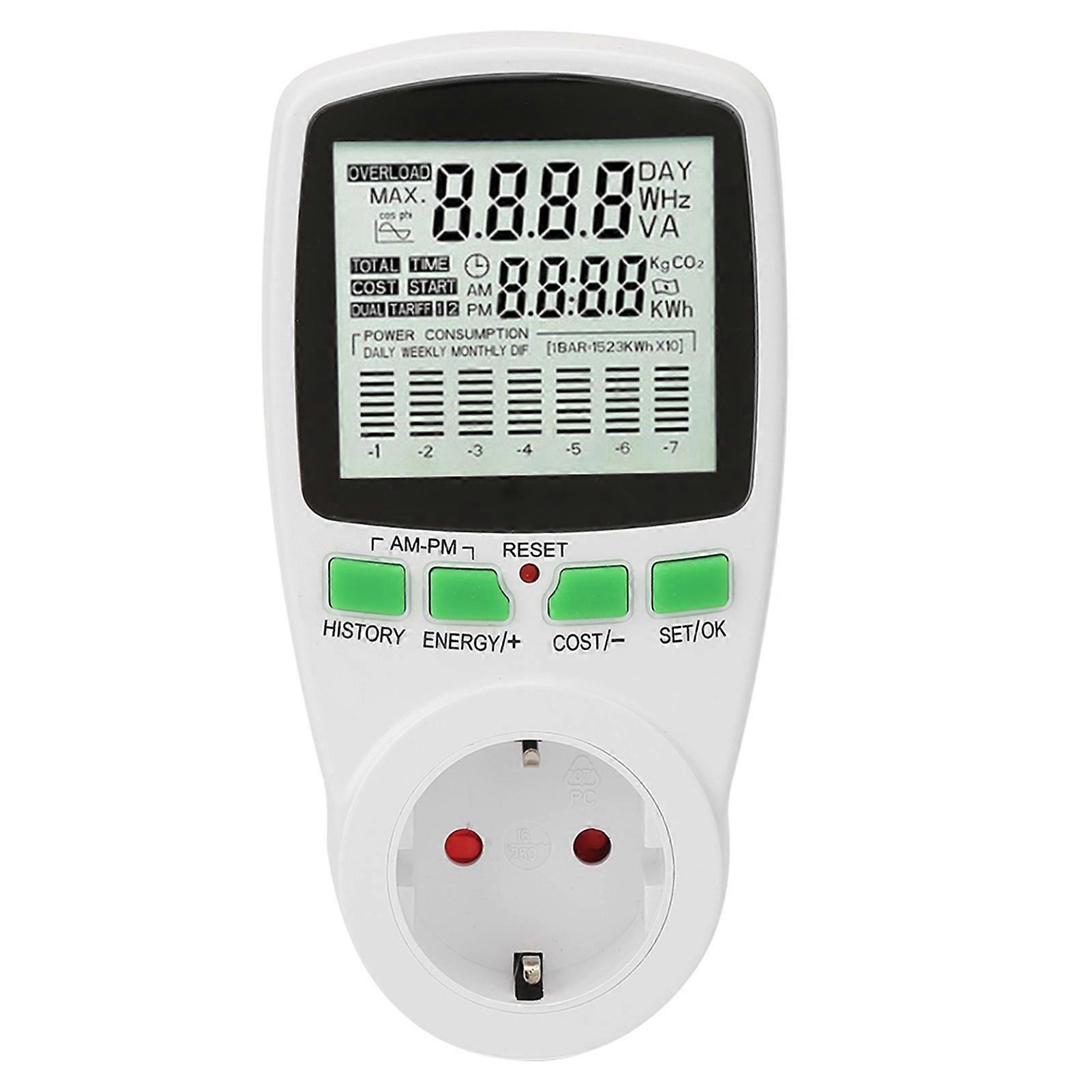 Energy Monitor 0.000KWh - 9999KWh, 0 - 16A Power Meter Plug for Electricity Usage Monitoring