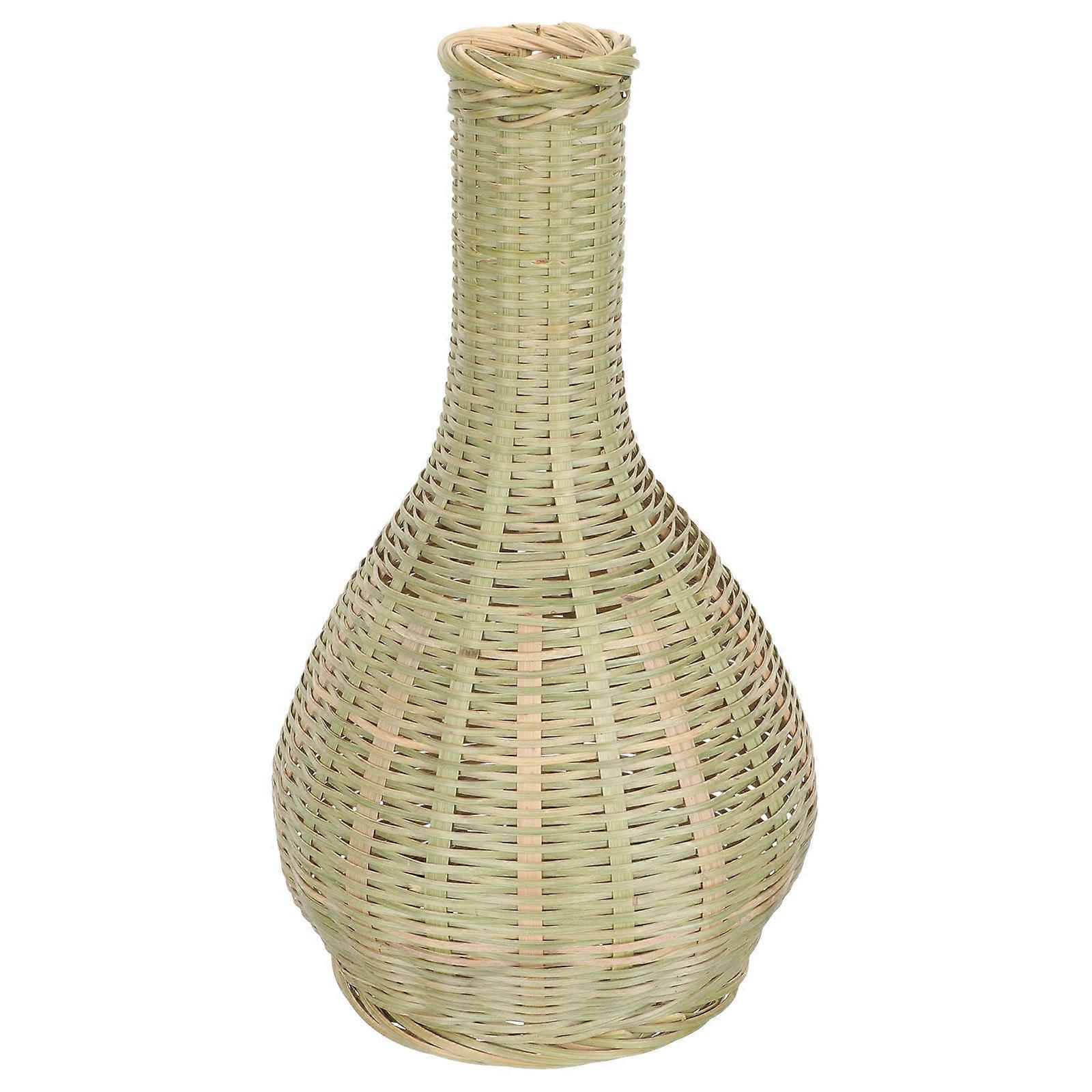 Light Green Woven Flower Container for Decor with Synthetic Material Smooth Surface and Round Edges 7.5 Inches