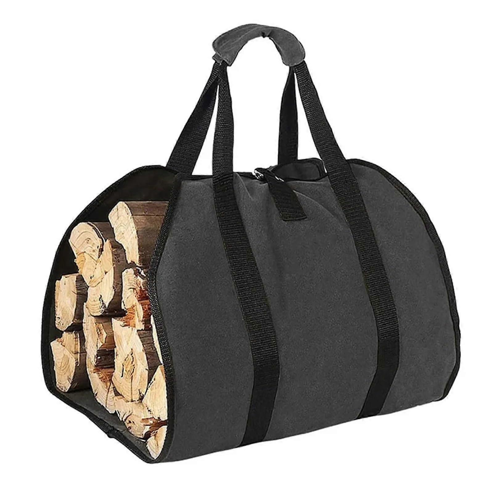 Firewood carrier bag made of canvas, carrying bag for logs, fireplace accessory