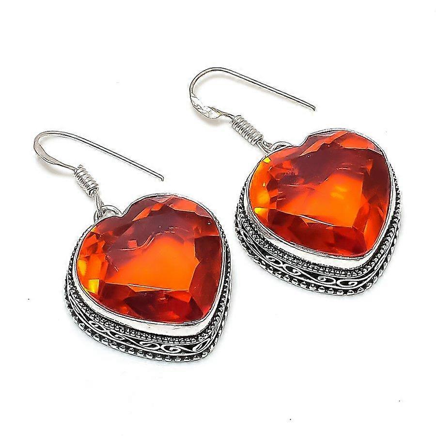 Natural Garnet Gemstone Handmade 925 Sterling Silver Jewelry Earring 1.69" w1W59