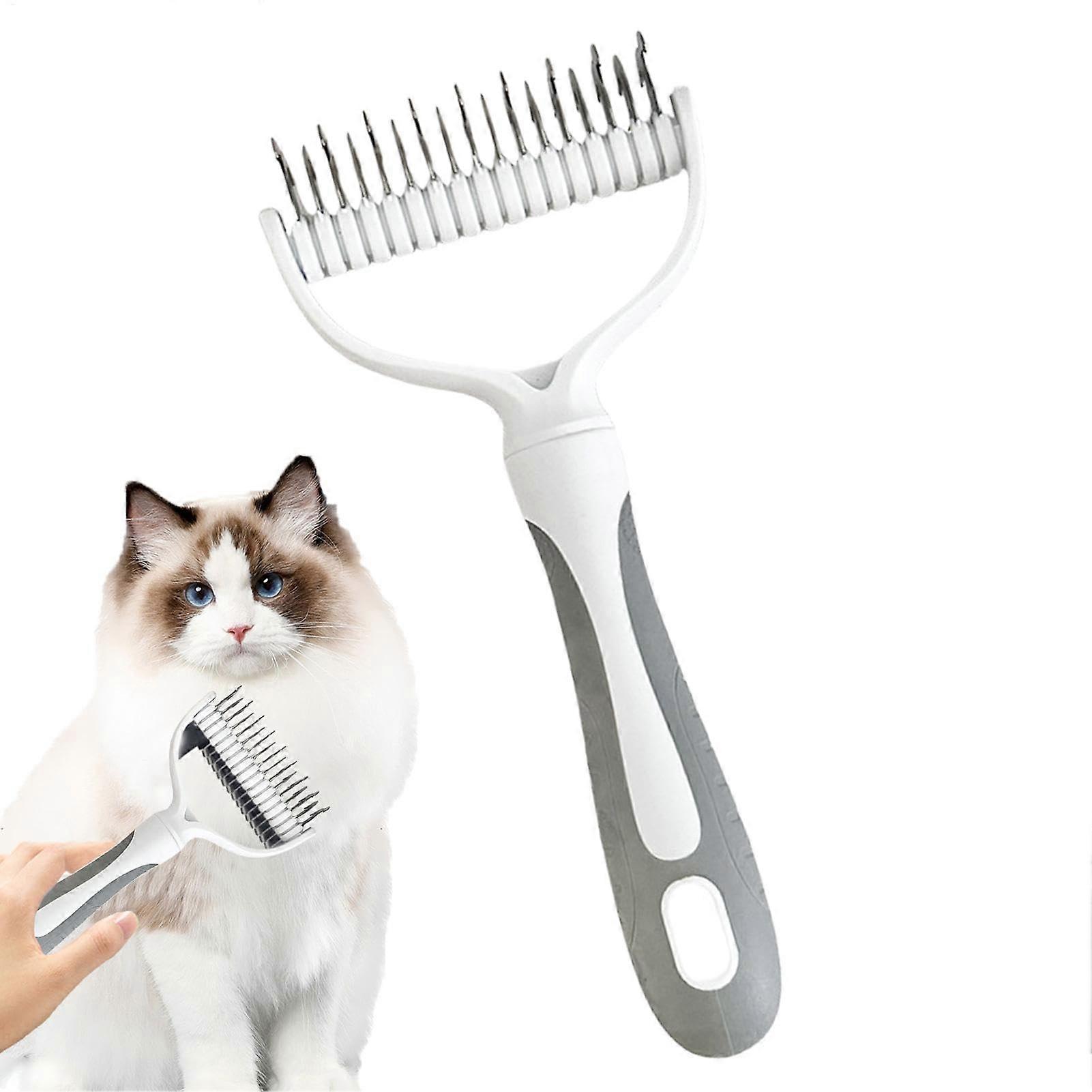 Dog Combs for Grooming and Dematting, Double-Sided Cat and Dog Hair Brush for Long-Haired Breeds, Bichon Frise Gray