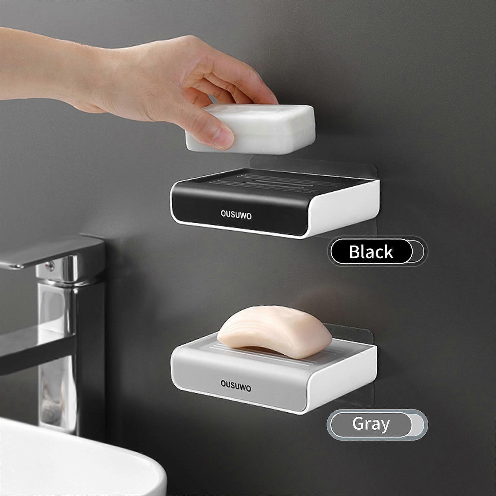 Self-Draining Soap Dish, Wall-Mounted, ABS, 13x9x3cm, Gray/Black