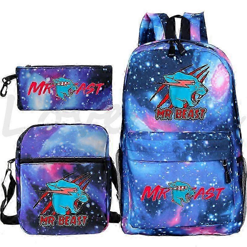 Mr Beast Lightning Cat Ryggsäck för pojkar flickor skolväskor 3 st / set tonåringar resväska Mr Beast Print Ryggsäck Barn Mochila jm