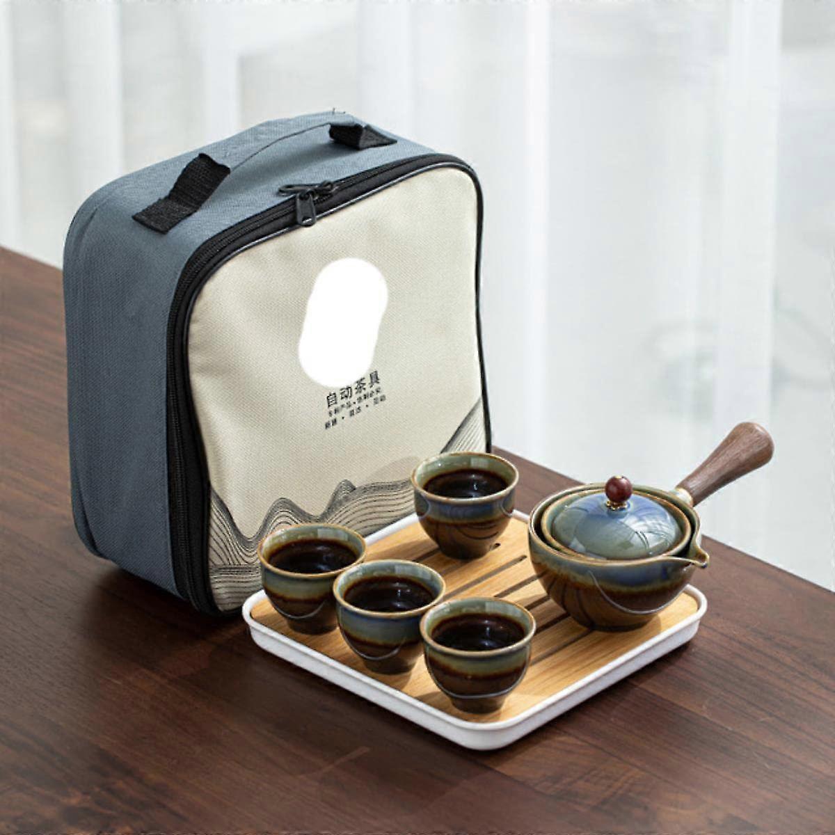 Porcelain Chinese Gongfu Tea Set with 360 Rotation Teapot, Infuser, and Portable Gift Bag for Tea Lovers