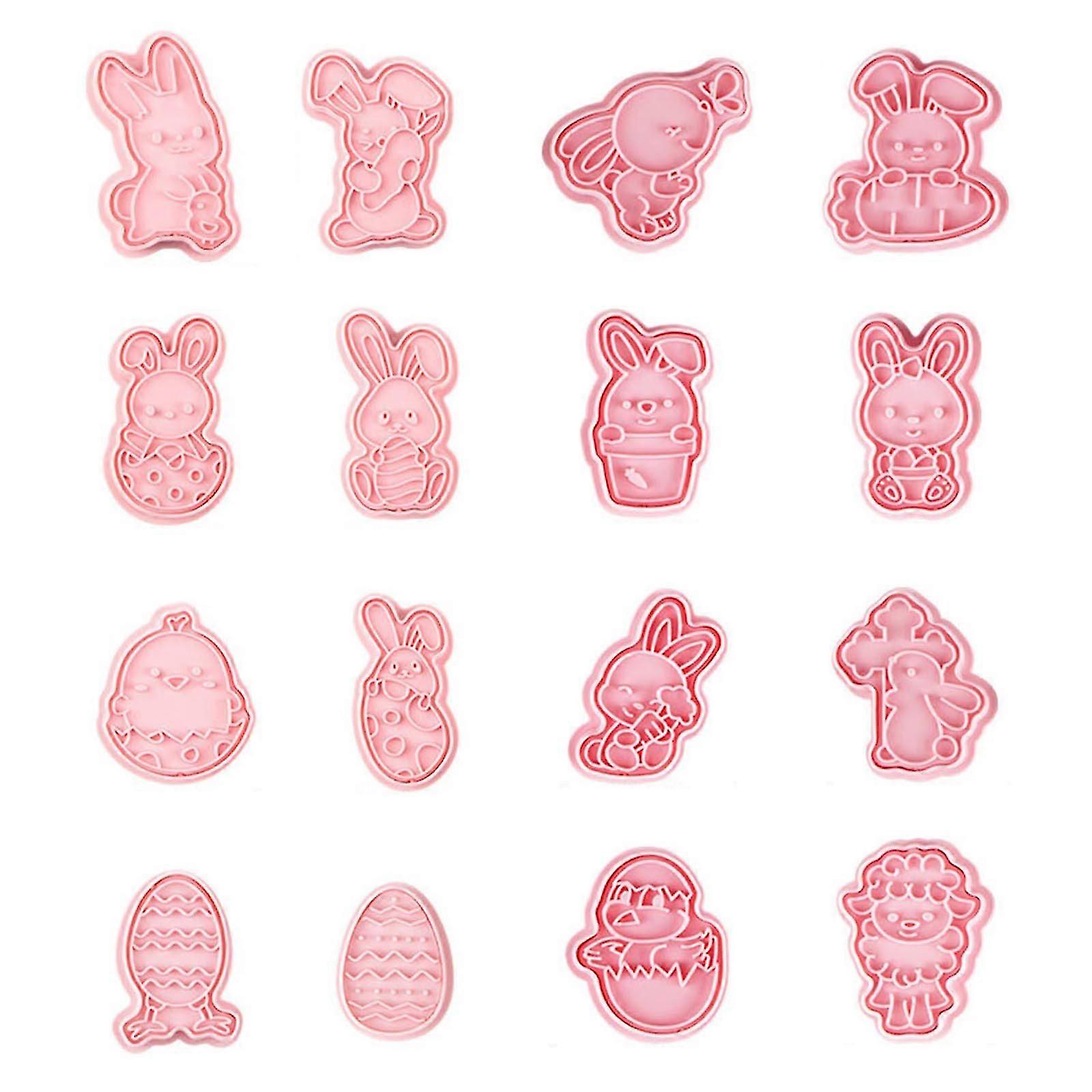 16/24 Pieces Easter Biscuit Moulds 3D Cookie Cutters Push-type Baking Gadgets