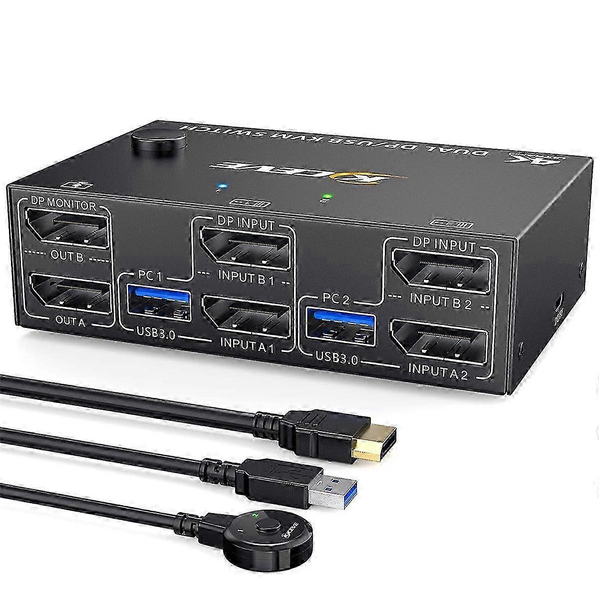 Switch KVM a doppio monitor DP 1.4, 2 porte 4 USB 3.0 Hub per 2 computer, switch DisplayPort 2 in 2 out