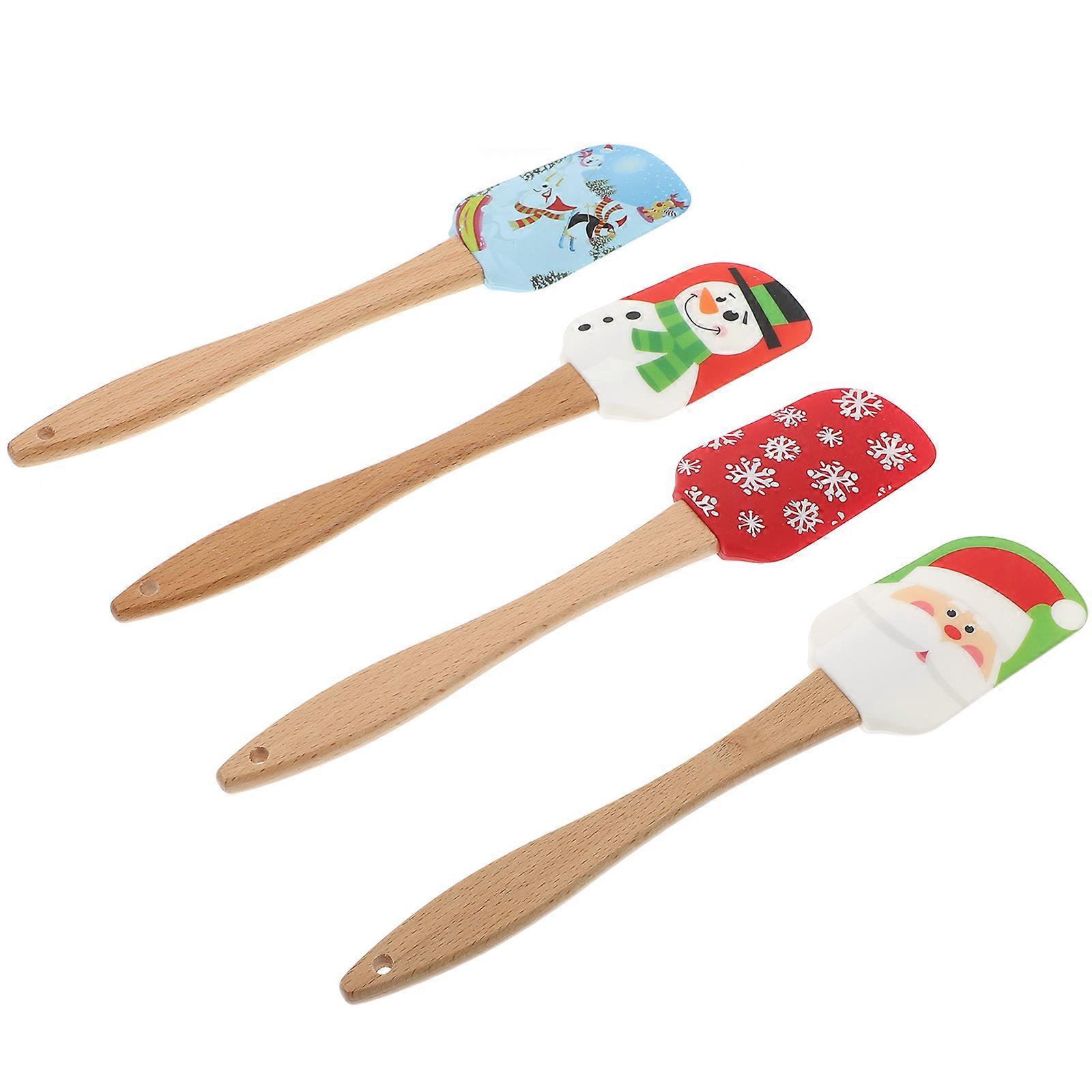 Butter Spreader Spatula Christmas Baking Tools for Home Users Made of Silicone and Wood Food Preparation 4Pcs