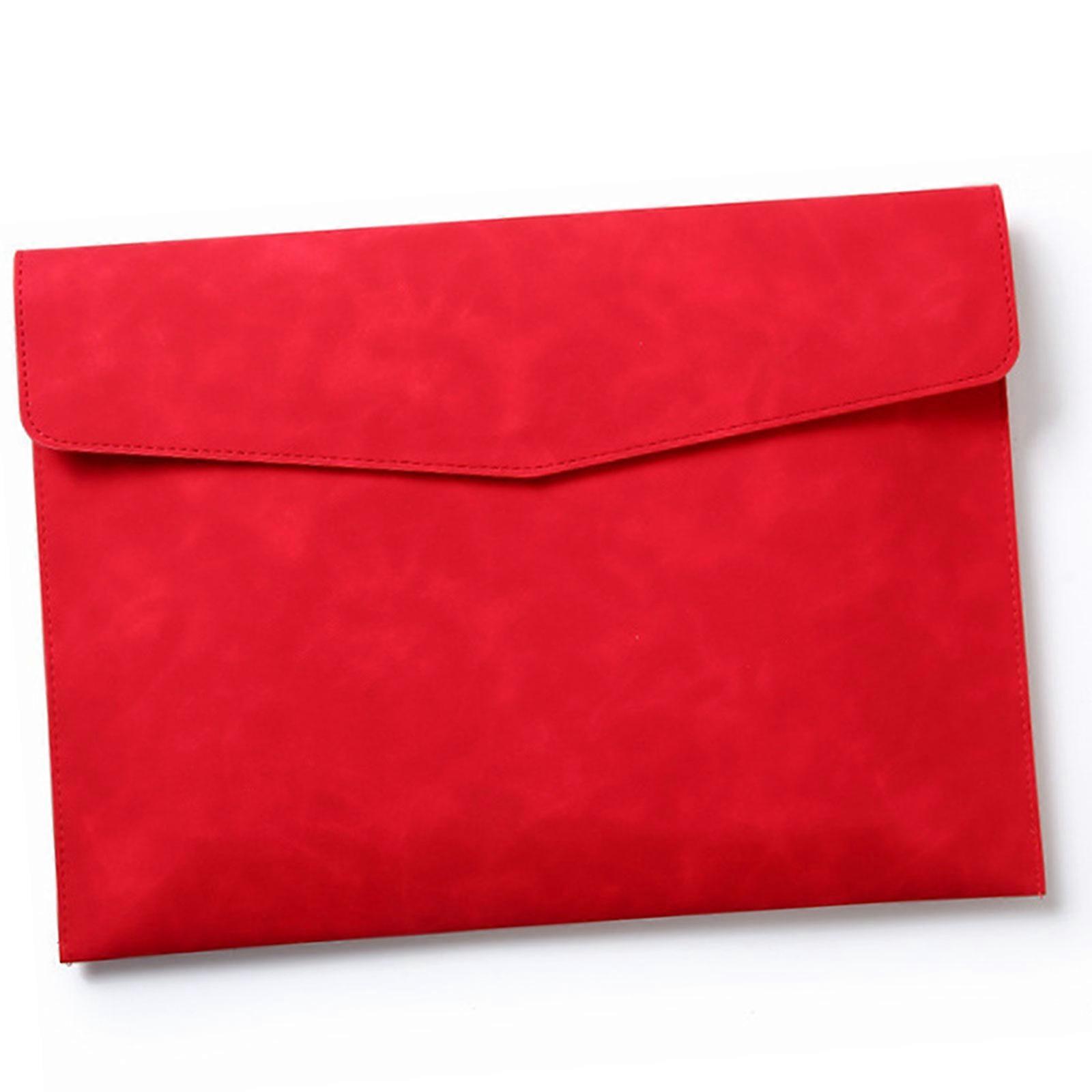 Leather Folder Water Resistant Document Organiser Carrying Case With Magnetic Button Closure For School Office Travel  Red