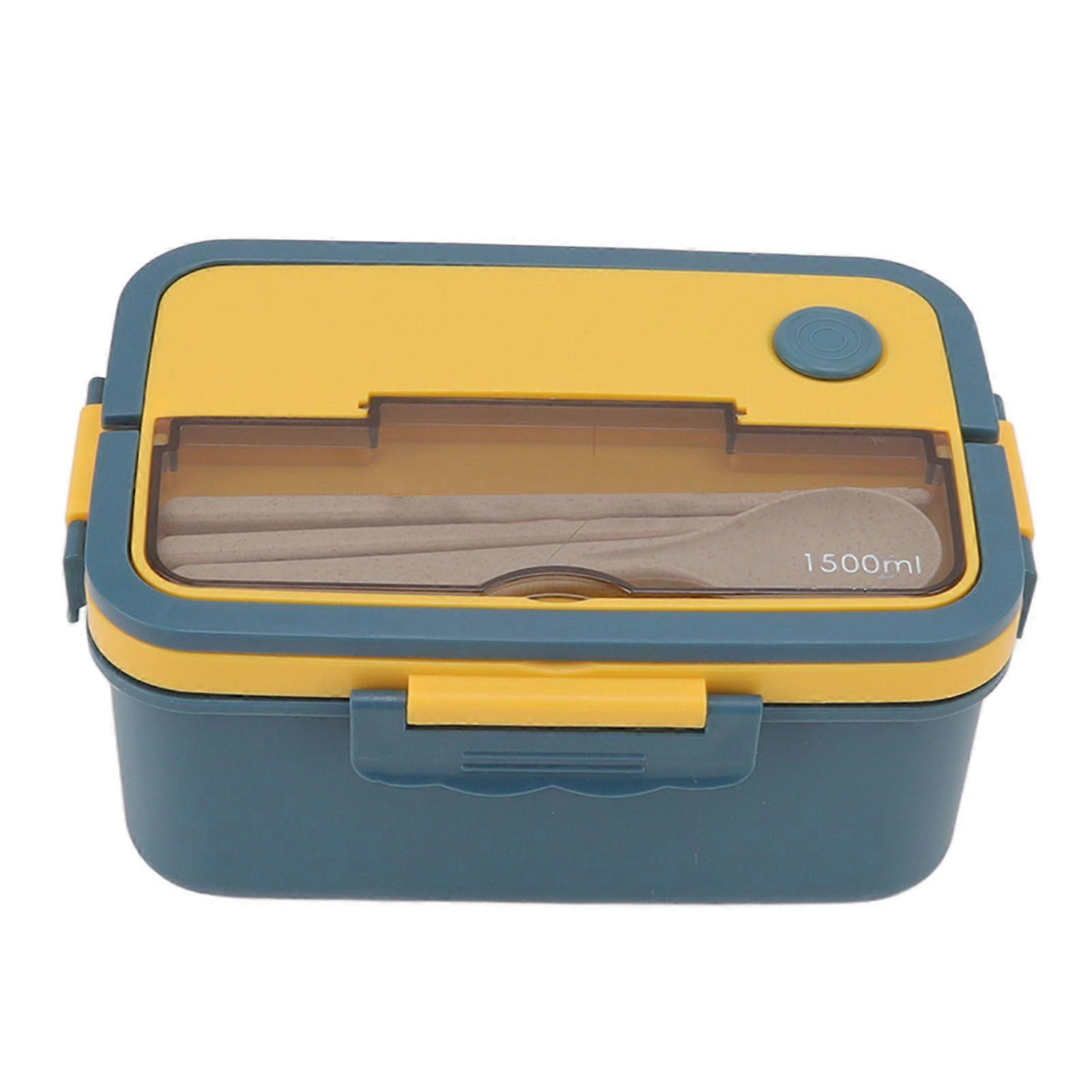 1500ml Lunch Box Heat Resistant Plastic Bento Box Portable Lunch Containers with Chopsticks Spoon for Students Blue