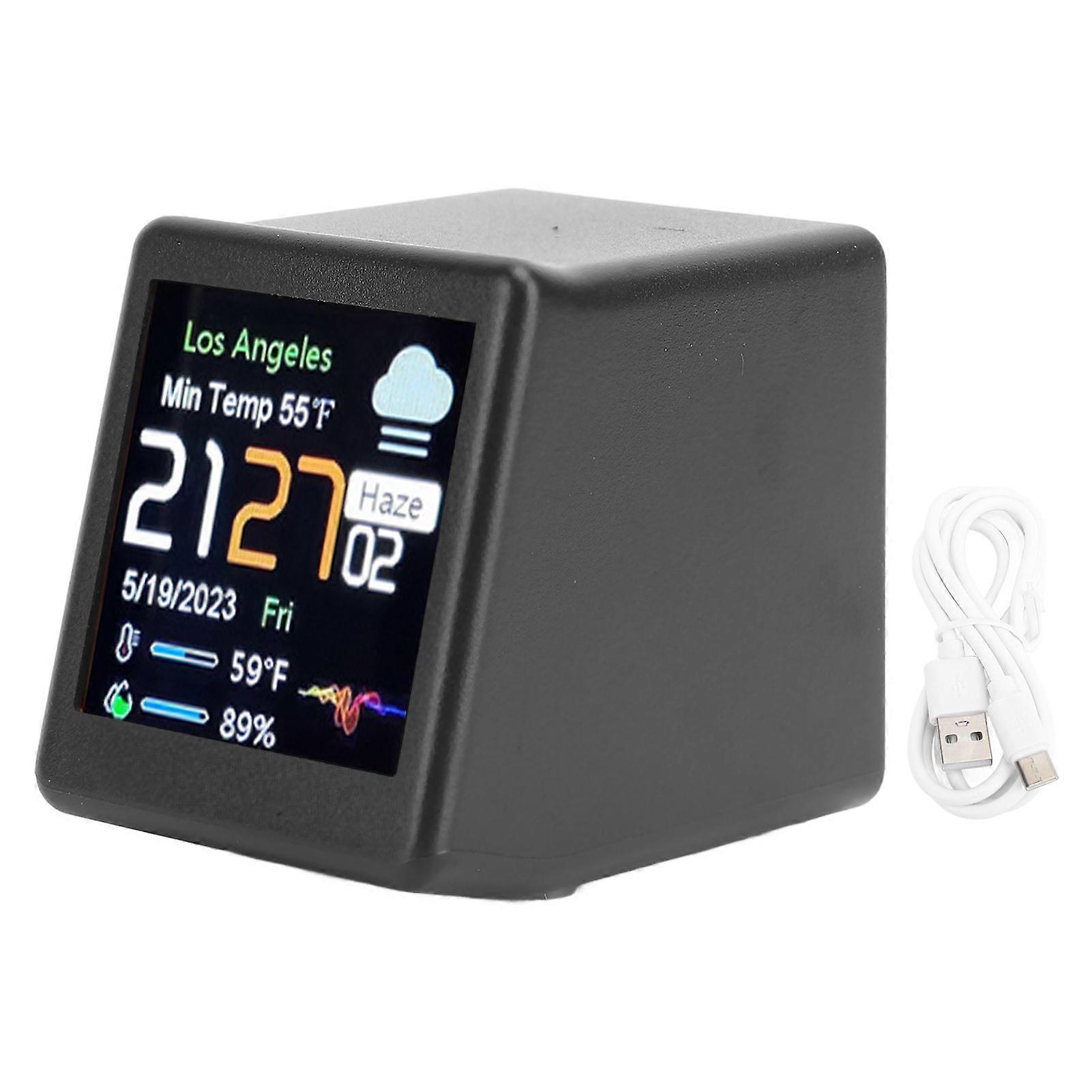 Desktop Electronic Clock LCD Digital Display Calendar Temperature Weather Forecast Station Support WiFi Networking Black