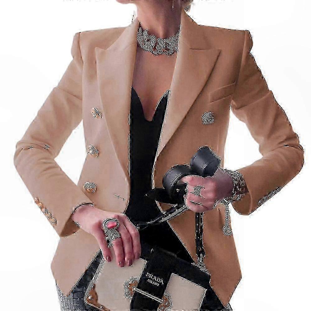 Ladies Stylish Double Breasted Blazer with Lapel and Long Sleeves