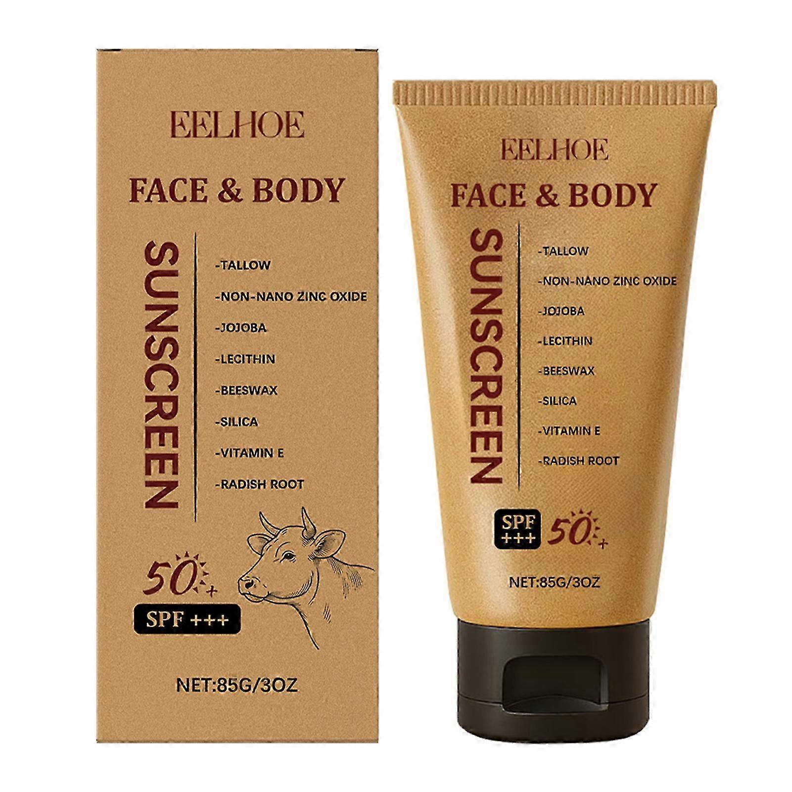 Suitable for Face & Body, 85g Grass-Fed Beef Tallow SPF50+ Natural Mineral Sunscreen, Non-Greasy-jc